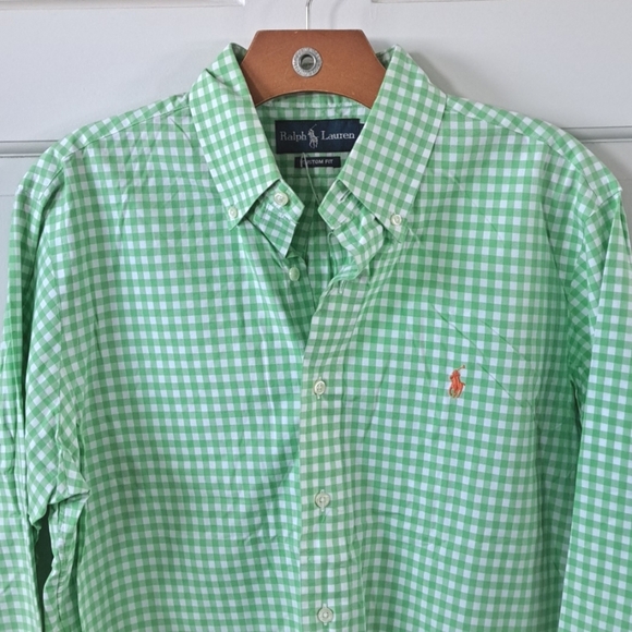 New Ralph Lauren Custom Fit Cotton Green Checkered Men's Button Down Shirt - Picture 2 of 10